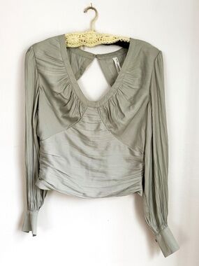 Sage green satin blouse by Anthropologie S